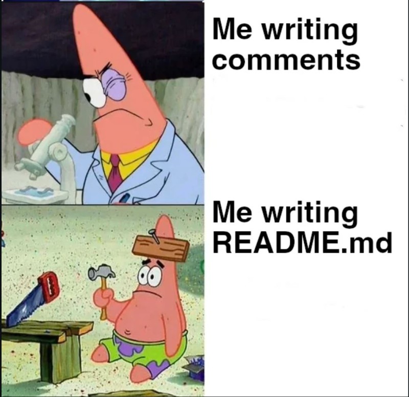 Мем: комментарии пишут тщательно, а README.md составляют кое-как.