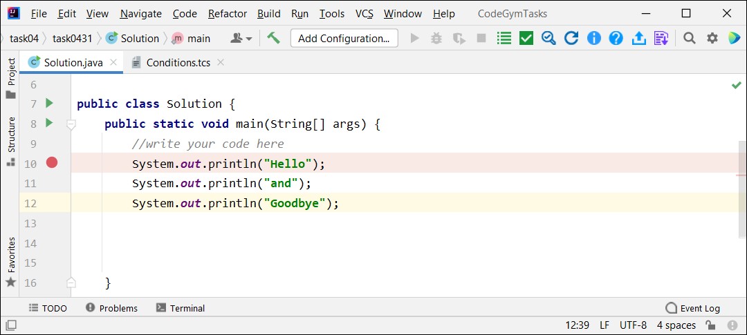 marked with a breakpoint